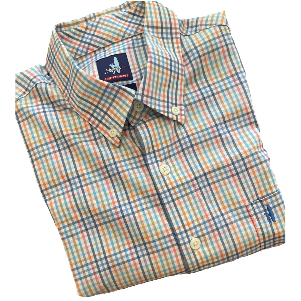 Johnnie O Shirt Mens Large Multicolor Plaid‎ Prep-Formance Button Down Logo EUC